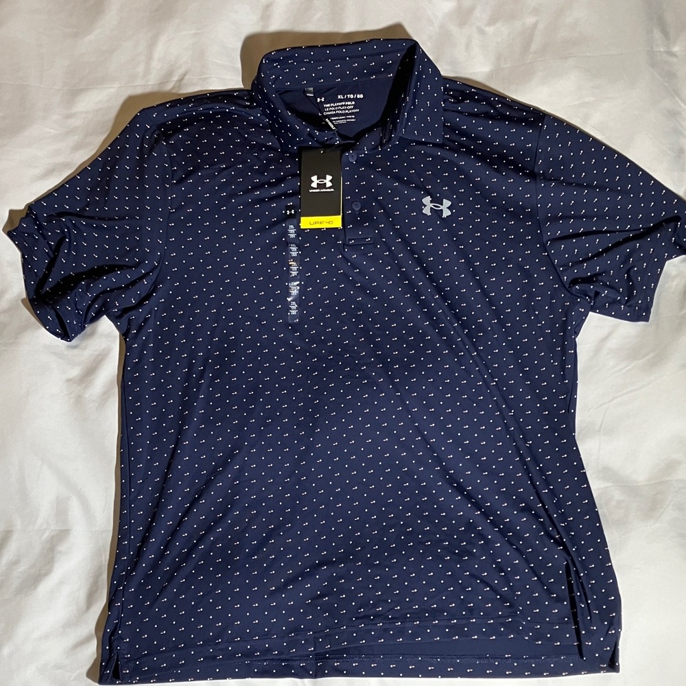 Under Armour Men's Dark Blue Polo with White Dots